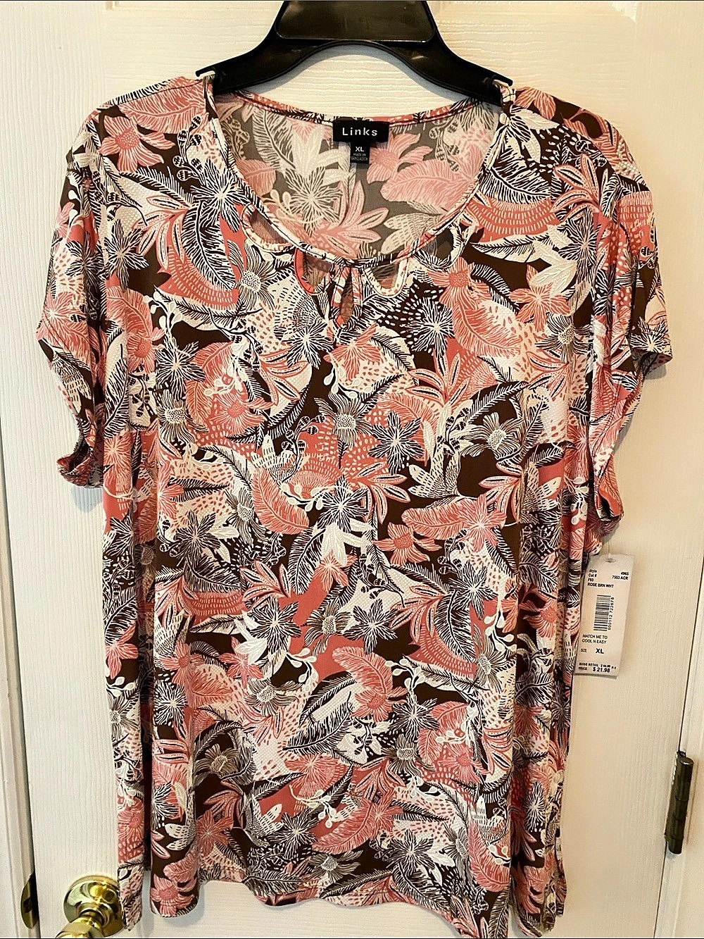 Links Match Me To Cool N Easy Top Floral Pink & Brown XL
